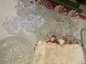 lot 183 image: candle sticks, glass candle holders, dinner table napkins