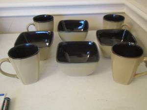 lot 184 image: home trend dishes 4 bowls, 4 handled coffee cups new