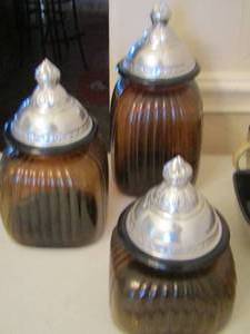 lot 185 image: Set of AluminumGlass kitcen canisters qty 3