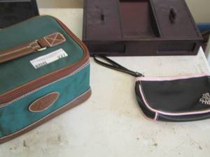 lot 227 image: small wristlet new, green makeup bag, small mens jewelry box