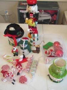 lot 214 image: nutcracker, snowman and Christmas tree ornaments