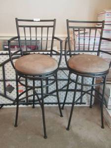lot 220 image: 2 padded seat swivel bar stools very nice approx 46 tall