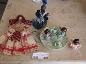 lot 239 image: small African American angel ornaments qty 3 with matching mini cups, paper mache angel