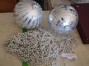 lot 241 image: Big Silver Ornaments  QTY 2   & SILVER BEAD STRANDS