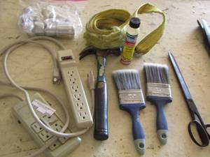 lot 309 image: household items, extension cords- paint brushes plus
