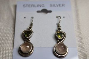 lot 56 image: Sterling Silver - Pink and green stone earrings marked 925