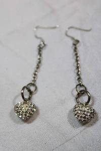 lot 57 image: Sterling Silver - 3D heart with rhinestone dangle earrings marked 925