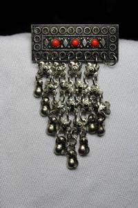 lot 96 image: Sterling Silver - metal brooch with reddish orange beads marked Israel 925