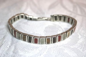 lot 119 image: Sterling Silver - Multi gemstone vertical link bracelet marked 925, weight 25.8g
