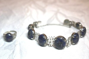 lot 121 image: Sterling Silver - Blue Sodalite and Sterling silver bracelet with matching ring