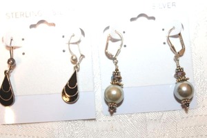 lot 79 image: Sterling Silver - faux colored pearl marked 925 and black teardrop earrings marked Mexico 925