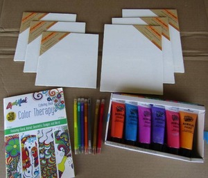 lot 315 image: Acrylic paints, canvases, Color therapy coloring book plus