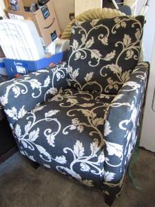 lot 317 image: Floral pattern occasional chair plus ottoman with storage compartment (Missing feet)