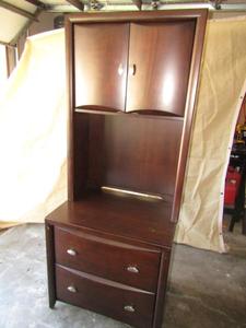 lot 345 image: Lateral file cabinet with overhead storage unit maple veneer with cordovan stain finish