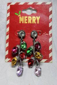 lot 259 image: Prong set multi color crystal poststud earrings in cascading lights form on card. 2.25L