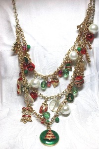 lot 249 image: Double strand gold finish necklace with enamel stations and charms. 14L with 4 extender. Overall 22L