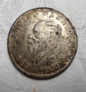 lot 4 image: Mexico Silver Coin - cinco pesos ao de carranza 1959