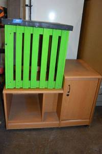lot 144 image: Entertainment storage cabinet and green black painted table