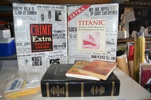 lot 151 image: Books and Rosetta Stone Spanish CDs, see photos. Includes Webster Dictionary, Books on the Titanic and Crimes in America