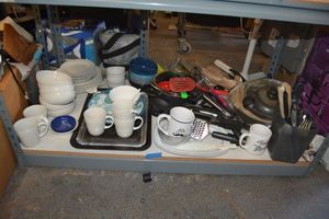 lot 153 image: Kitchen lot Dishes, pans and utensils