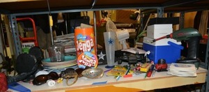 lot 159 image: Misc. lot plates, Jenga game, sunglasses, alligator head, and more