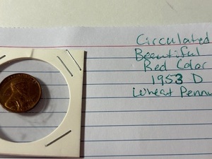 lot 27 image: Circulated beautiful 1958D wheat penny