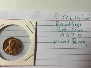 lot 21 image: Circulated beautiful 1957 D wheat penny