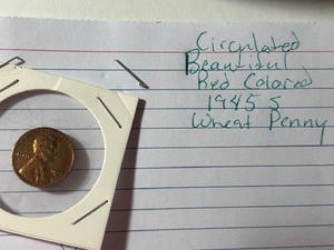 lot 17 image: Circulated beautiful 1945 S wheat penny