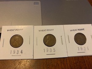 lot 118 image: Three wheat pennies 1934 1935 1936 TRIO