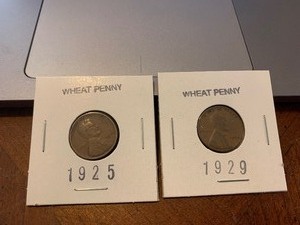 lot 134 image: $$ Wheat Pennies 1925 and 1929 NICE