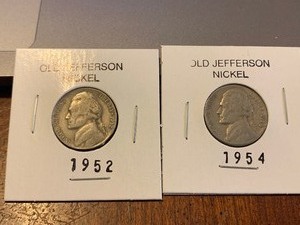lot 172 image: $$ Two Classic old Jefferson Nickles 1952 &1954