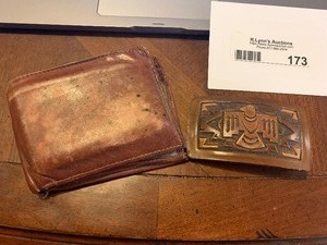 lot 173 image: Vintage leather lot Belt buckle and wallet