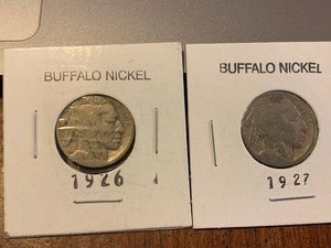 lot 174 image: $$ Two consecutive Buffalo Nickels 1926-1927