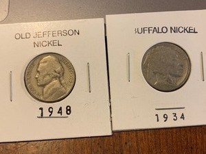 lot 185 image: $$ Two Buffalo Nickels 1934 & 1948