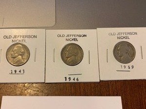 lot 191 image: $$ Three Old Jefferson Nickels