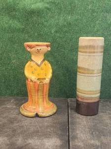 lot 120 image: Pair of collectible hand painted candlestick holders