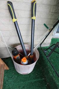 lot 199 image: Branch trimmer, step ladder, broom