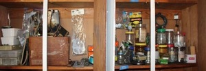 lot 192 image: Misc. hardware - middle shelf of cabinet