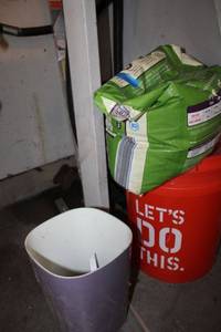 lot 190 image: Dog Food, orange bucket, threshold cover and Misc. tools