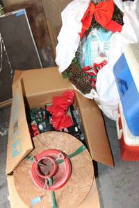 lot 164 image: Christmas tree base holder, and Christmas decorations