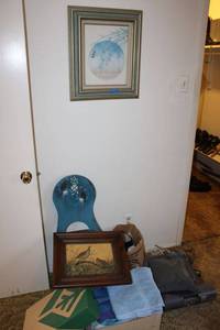 lot 123 image: Wall art, towels, vintage metal chair and more