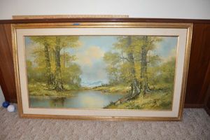 lot 39 image: Large wall art painting signed by artist, approx. 56x32
