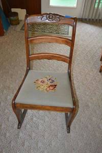 lot 41 image: Vintage rocking chair with embroidered seat