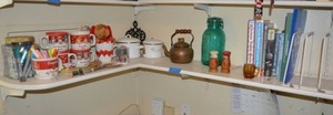 lot 87 image: Campbells soup mugs and pots, green Ball jar, books and more