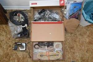 lot 108 image: Cables and cords, light bulbs and door locks