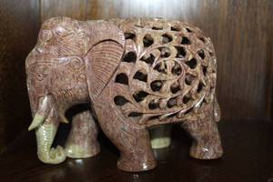 lot 4 image: Vintage Hand carved Soapstone Elephant with Baby elephant inside