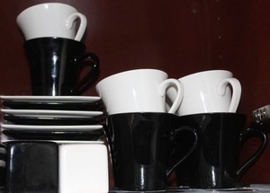 lot 64 image: Strawberry Street Cups and Saucers, and a set of salt and pepper Shakers