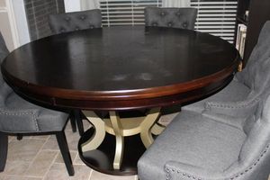 lot 99 image: Round Wood Dining Room Table Chairs not included