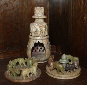 lot 18 image: Soap Stone Hand Carved  Elephants and more