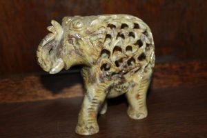 lot 20 image: Hand Carved Soap Stone Elephant with baby inside